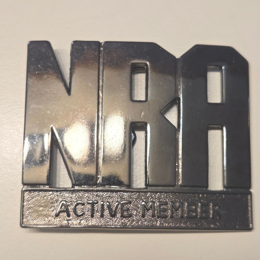 Vintage NRA Active Member Belt Buckle Chrome‎ Tone Men Collectible
